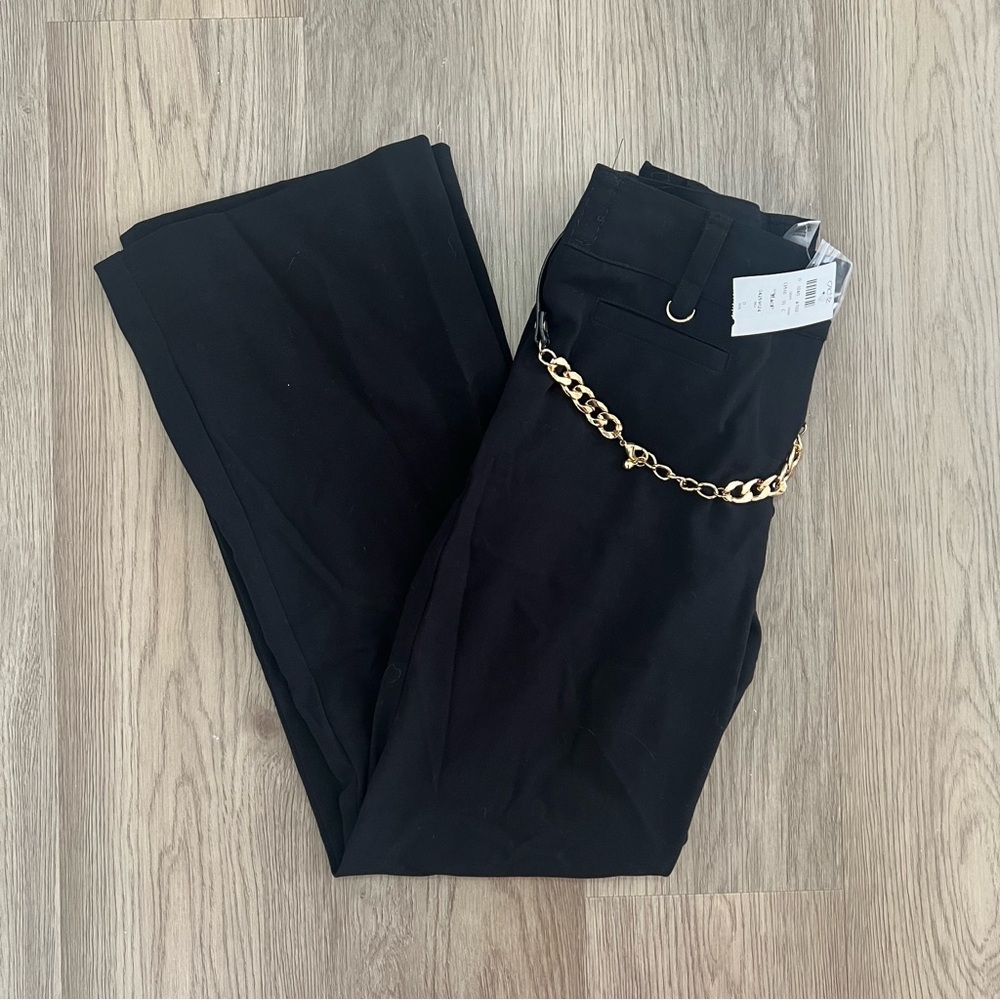 Cache Black Y2K Wide Leg Dress Pants w/ Gold Chain Belt Size 0 NWT